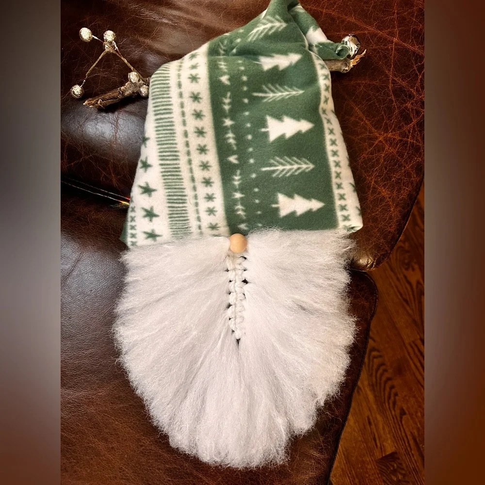Hand crafted Green and White rustic Christmas hanging Gnome Decor
